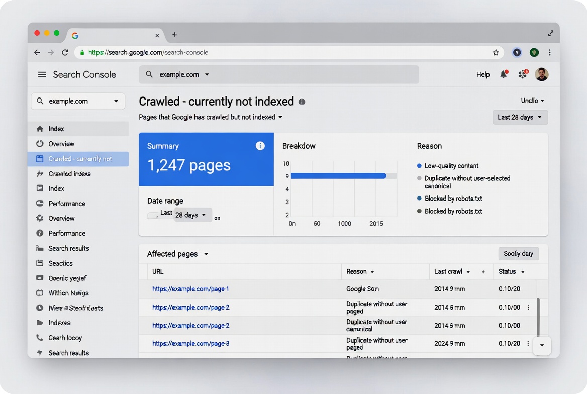 Crawled – Currently Not Indexed status