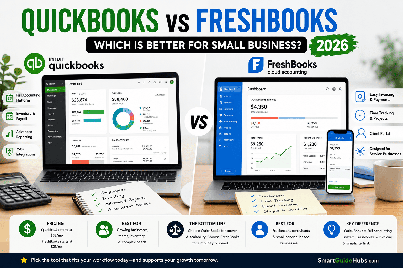 QuickBooks vs FreshBooks (2026): Which Is Actually Better for Small Business?